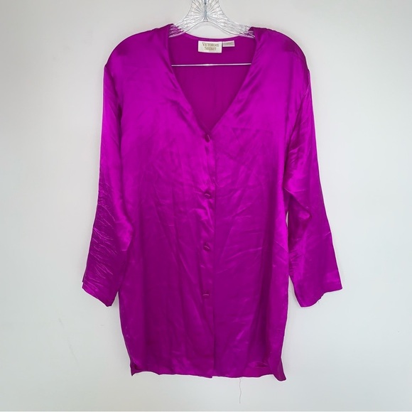 Vintage Victoria's Secret Gold Label Pajama Silk Button Up Shirt S - Picture 1 of 7